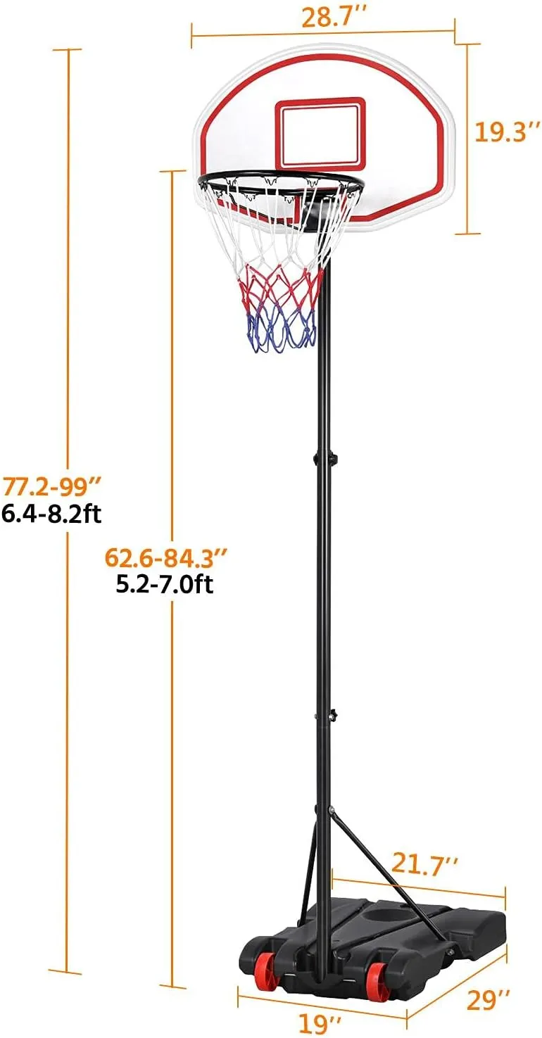 Yaheetech Portable Basketball Hoop for Kids/Youth Outdoor/Indoor Basketball Goals Stand 6.4-8.2ft Height Adjustable