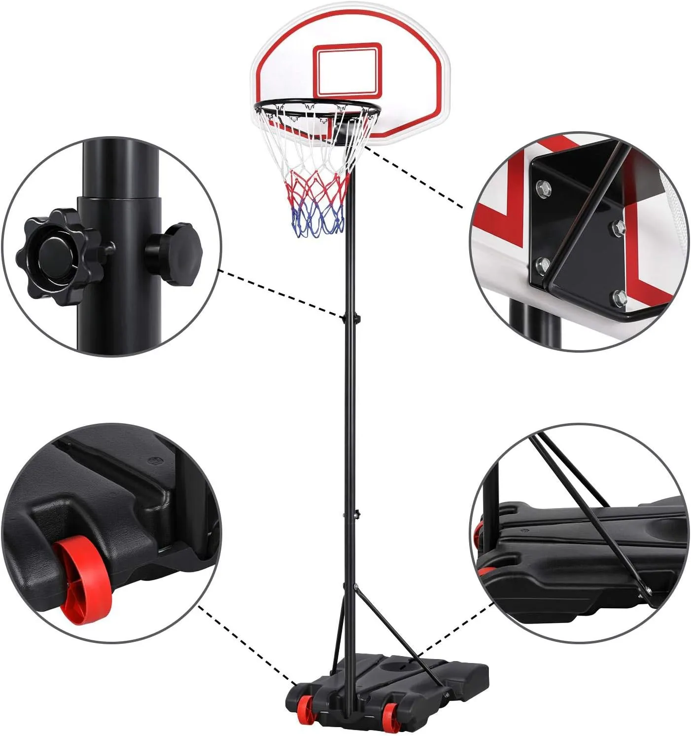 Yaheetech Portable Basketball Hoop for Kids/Youth Outdoor/Indoor Basketball Goals Stand 6.4-8.2ft Height Adjustable