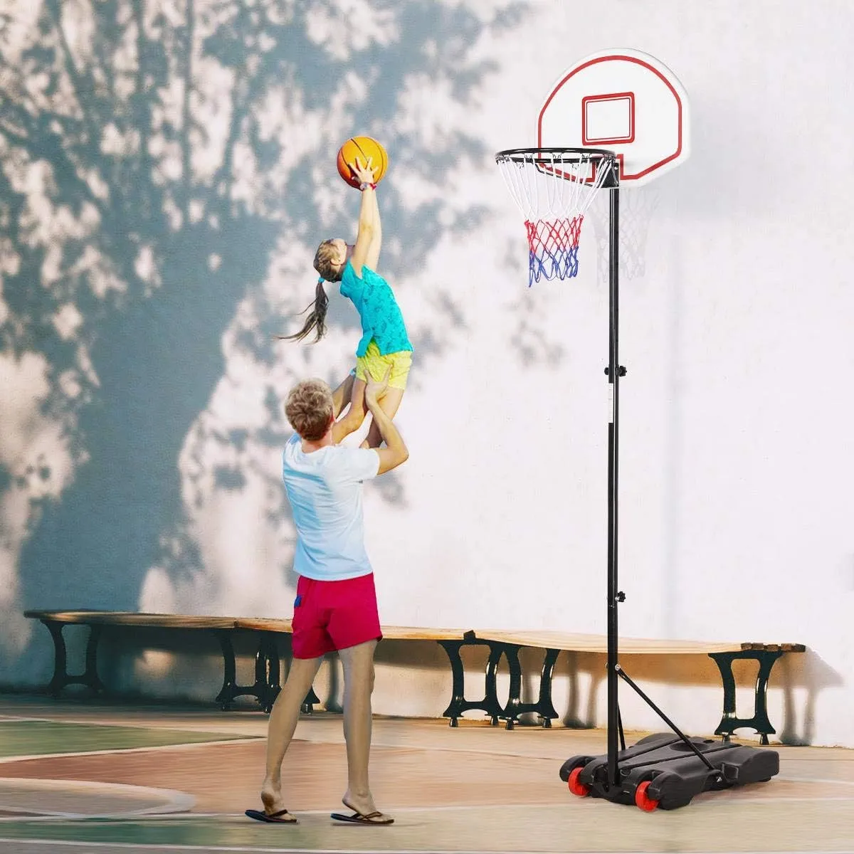 Yaheetech Portable Basketball Hoop for Kids/Youth Outdoor/Indoor Basketball Goals Stand 6.4-8.2ft Height Adjustable