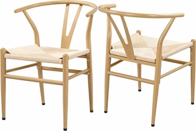 Yaheetech Metal Weave Arm Chair Y-Shaped Backrest Mid-Century Dining Chair Hemp Seat Set of 2, Metal Frame
