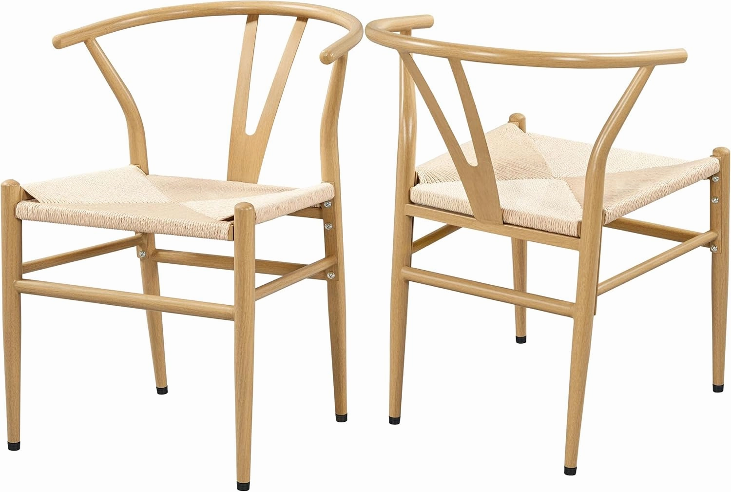 Yaheetech Metal Weave Arm Chair Y-Shaped Backrest Mid-Century Dining Chair Hemp Seat Set of 2, Metal Frame