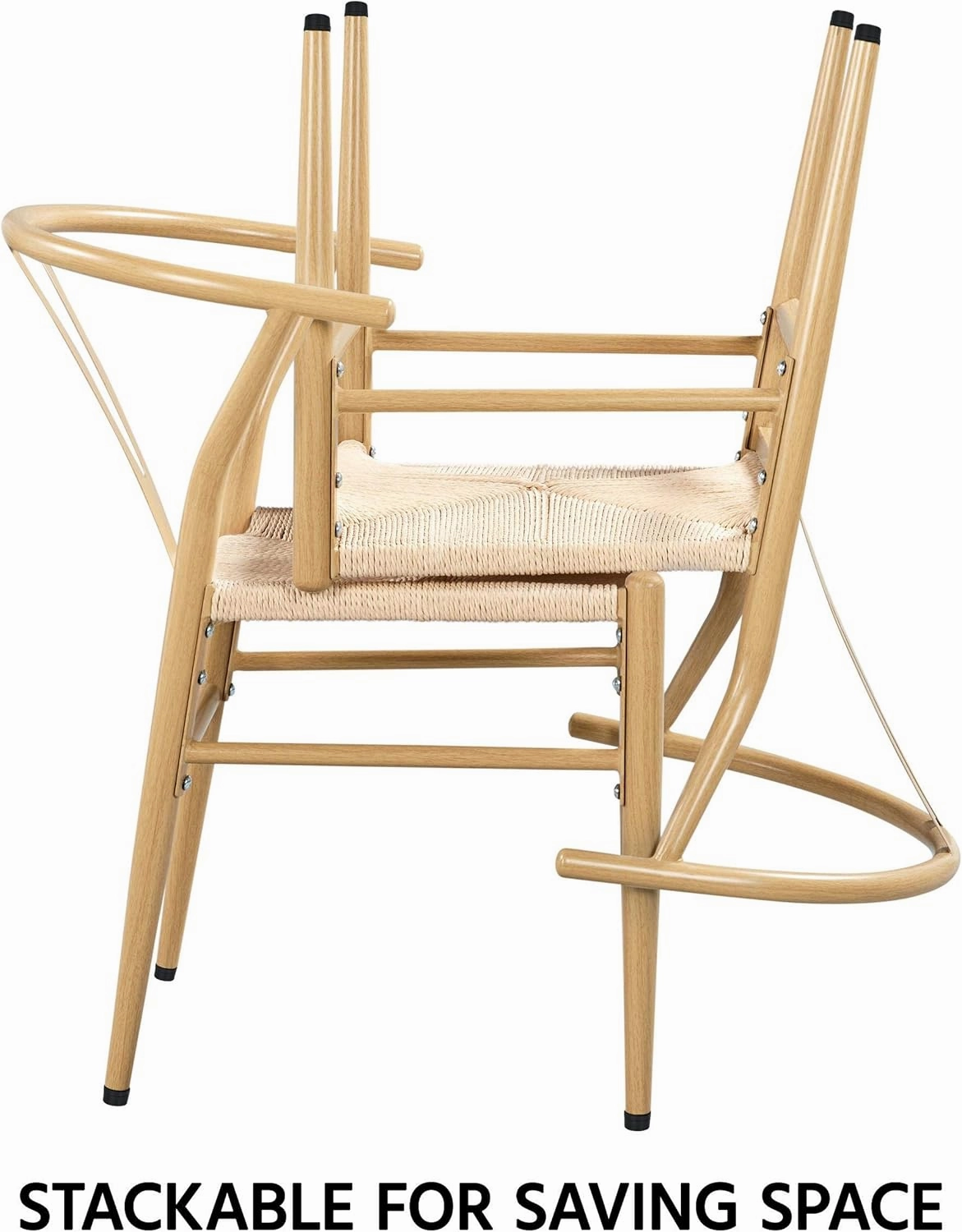 Yaheetech Metal Weave Arm Chair Y-Shaped Backrest Mid-Century Dining Chair Hemp Seat Set of 2, Metal Frame