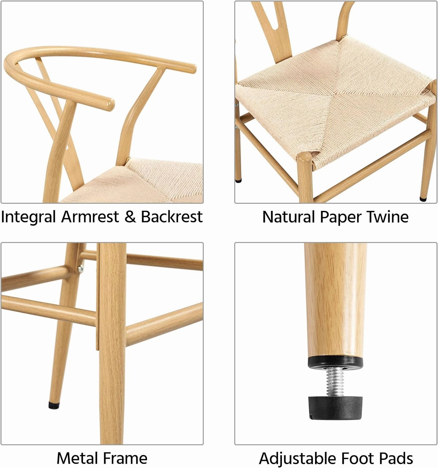 Yaheetech Metal Weave Arm Chair Y-Shaped Backrest Mid-Century Dining Chair Hemp Seat Set of 2, Metal Frame