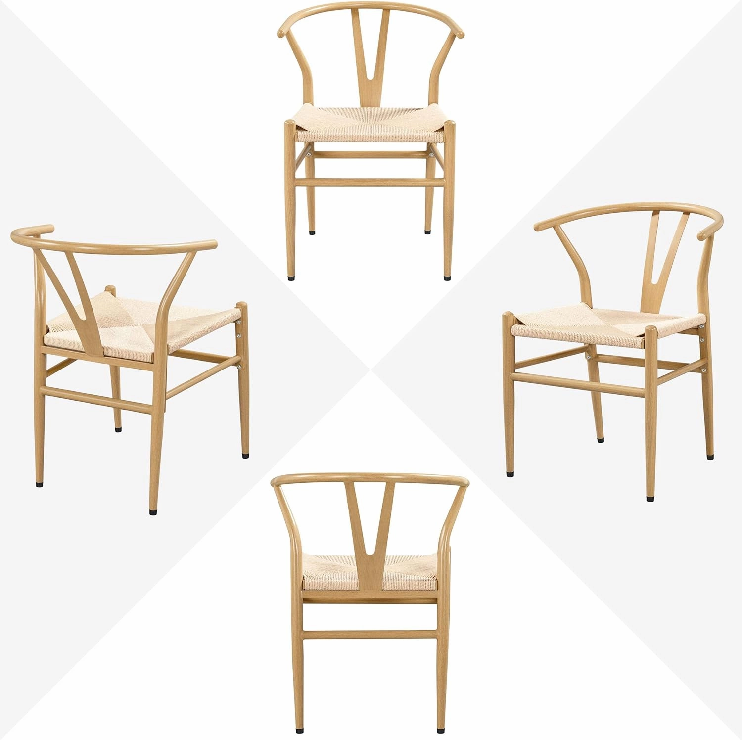 Yaheetech Metal Weave Arm Chair Y-Shaped Backrest Mid-Century Dining Chair Hemp Seat Set of 2, Metal Frame