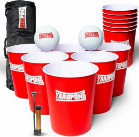 YardPong – Giant Yard Pong and Basketball Game with 12 Buckets, 2 Balls, Carrying Bag, and Air Pump – Outdoor Game for Lawn, Backyard, Beach, and Family Fun