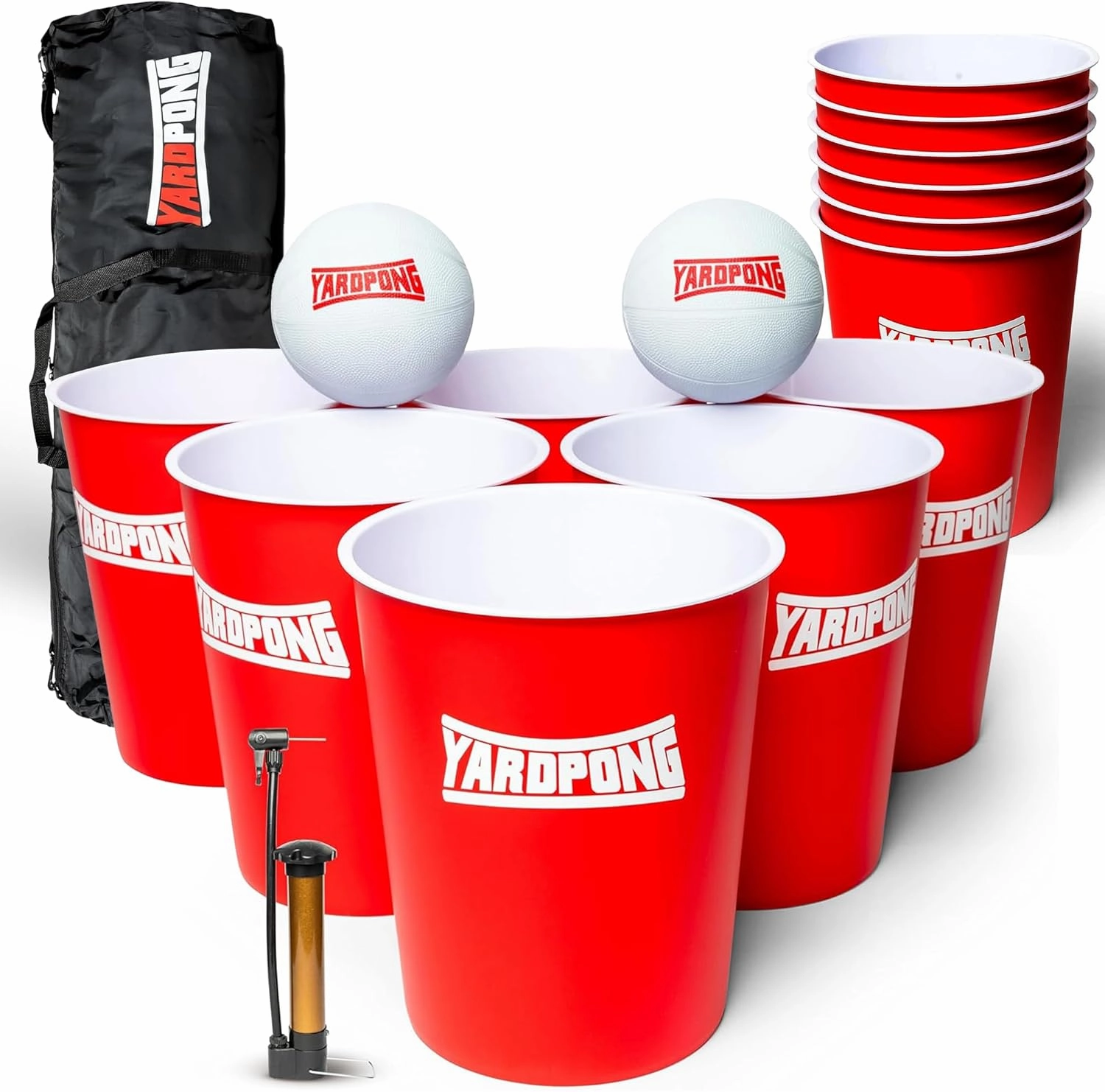 YardPong – Giant Yard Pong and Basketball Game with 12 Buckets, 2 Balls, Carrying Bag, and Air Pump – Outdoor Game for Lawn, Backyard, Beach, and Family Fun