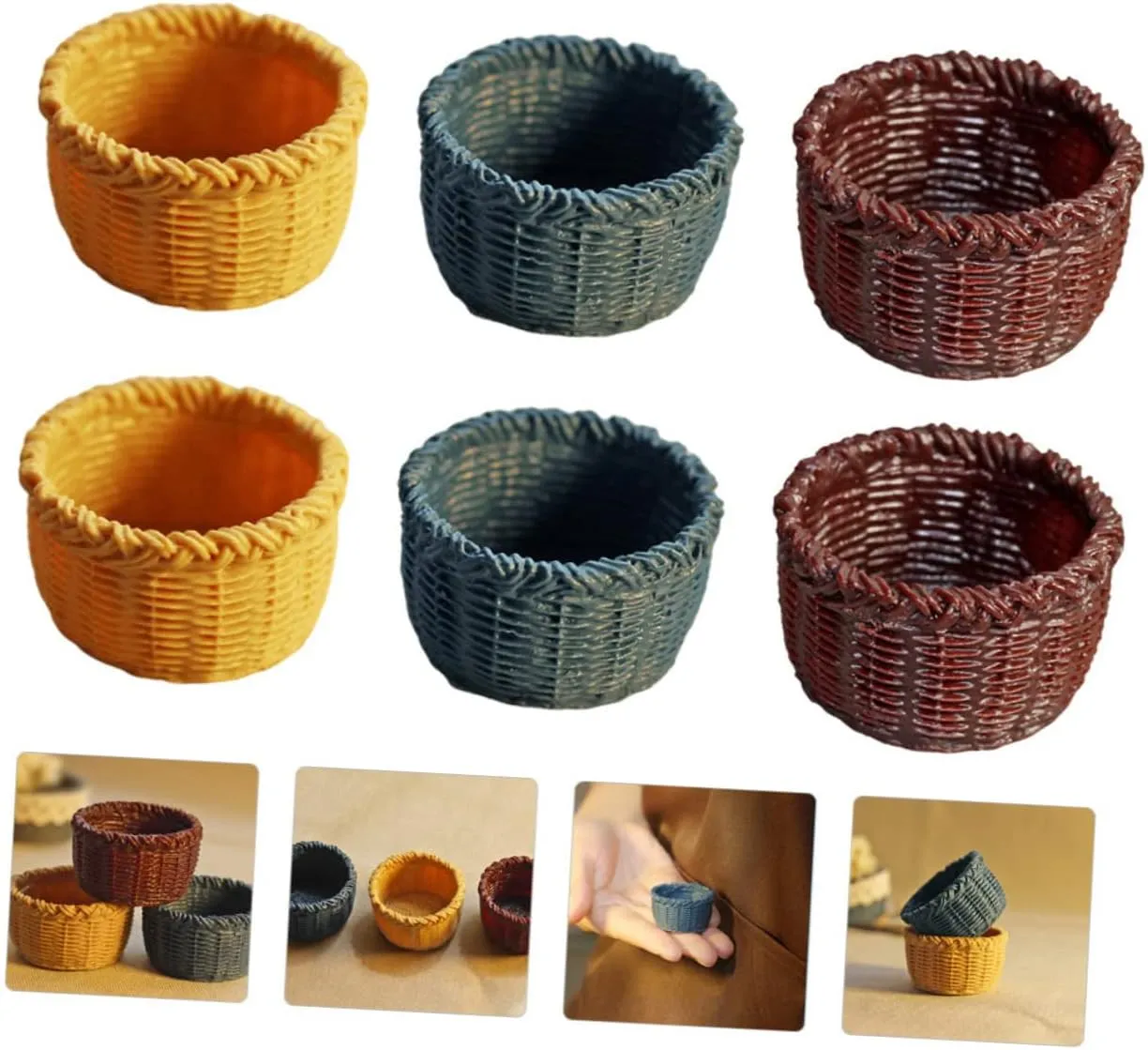 YARNOW 2sets 6pcs Mini Basket Model Creative Dollhouse Accessories for Mini House Adornments Storage Baskets for Micro Landscape Decor 6pcs*2