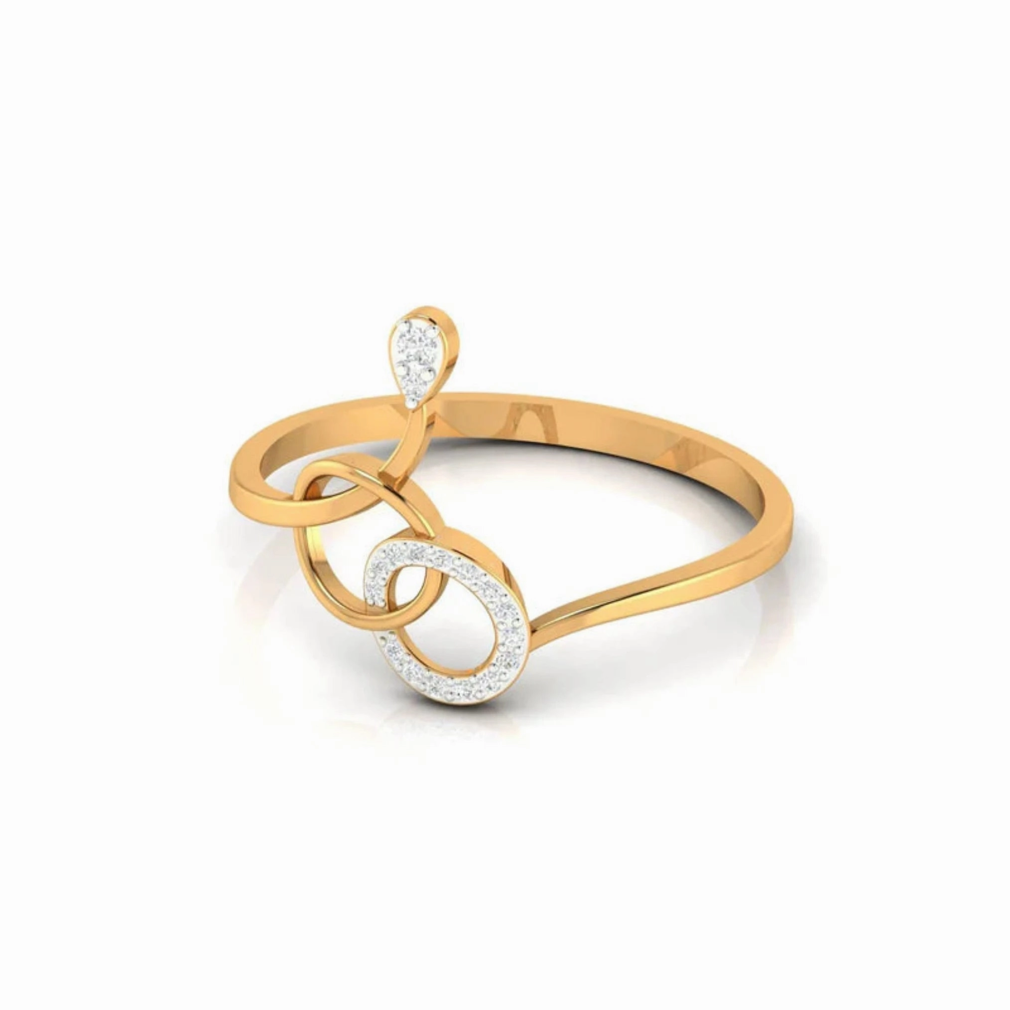 Yellow Gold Adjustable Silver Asymmetric Loops Abstract Shape Ring For Woman