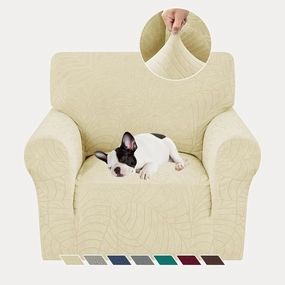 YEMYHOM Couch Cover Latest Jacquard Design High Stretch Sofa Chair Covers for Living Room, Pet Dog Cat Proof Armchair Slipcover Non Slip Magic Elastic Furniture Protector (Small, Begonia Leaf Beige)