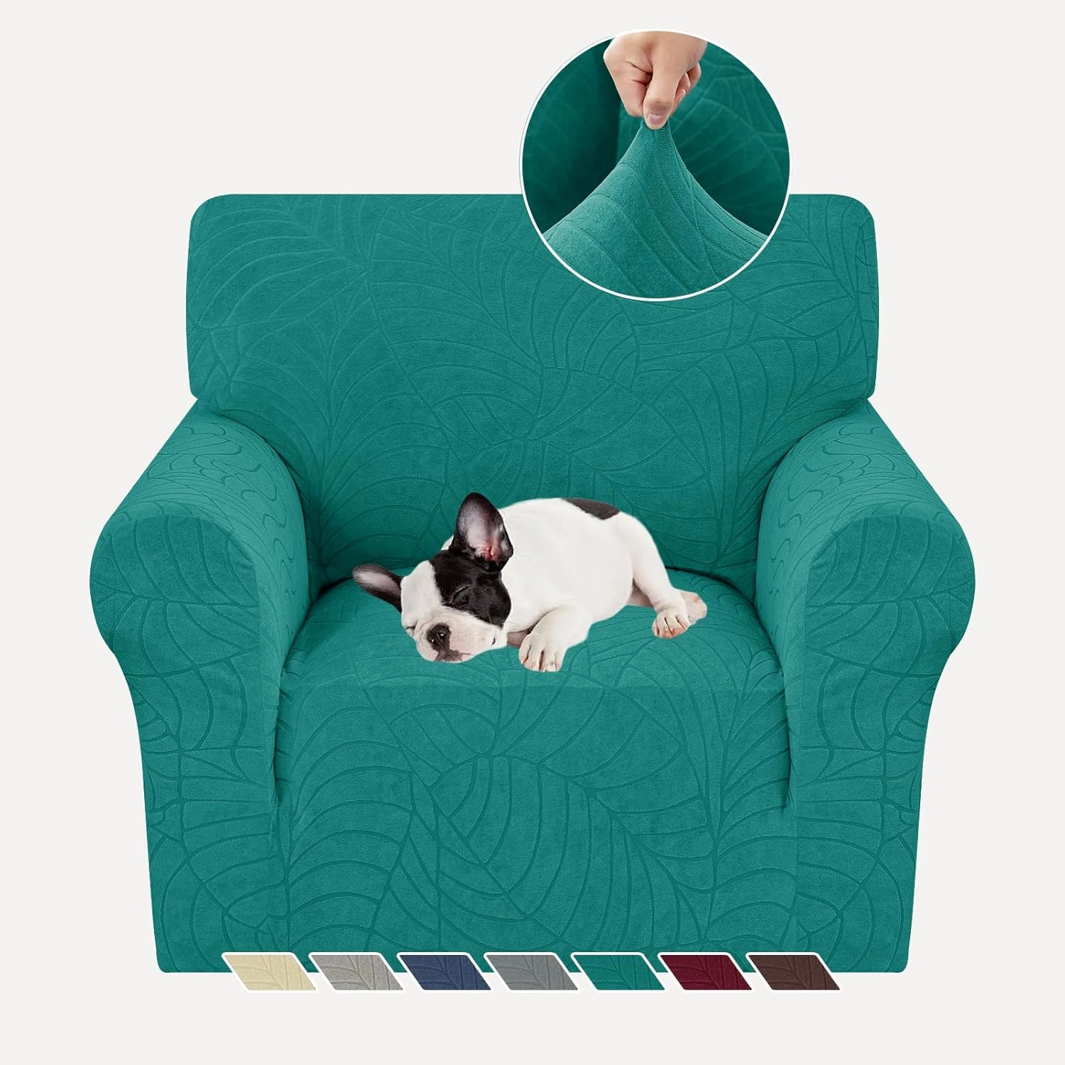 YEMYHOM Couch Cover Latest Jacquard Design High Stretch Sofa Chair Covers for Living Room, Pet Proof Armchair Slipcover Non Slip Elastic Furniture Protector (Small, Begonia Leaf Blackish Green)