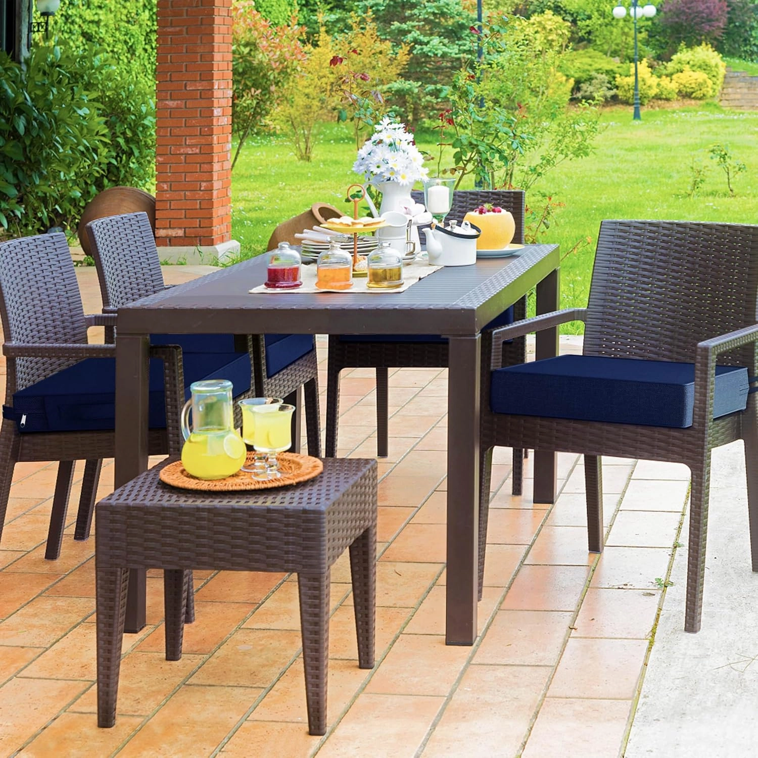 YENING 19x19 Memory Foam Outdoor Chair Cushions Waterproof 4 Inch Extra Thick Patio Seat Pads for Furniture Navy Blue Set of 2