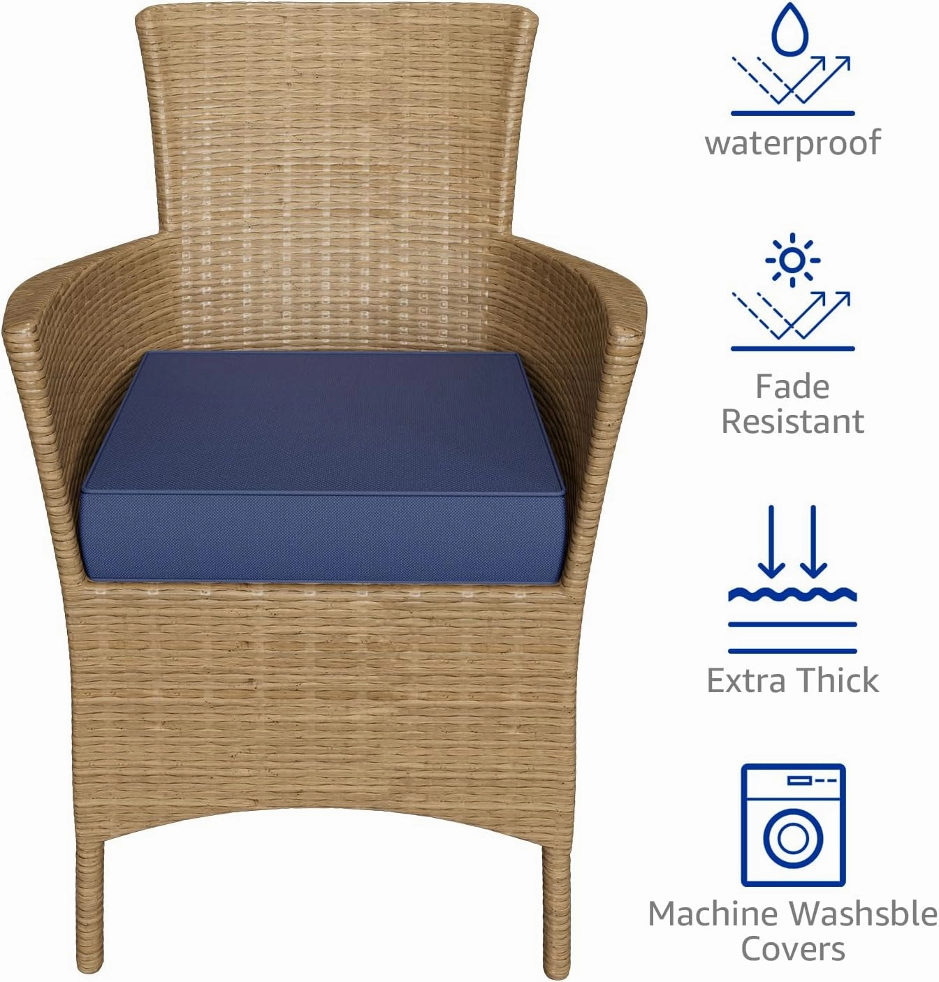 YENING 19x19 Memory Foam Outdoor Chair Cushions Waterproof 4 Inch Extra Thick Patio Seat Pads for Furniture Navy Blue Set of 2