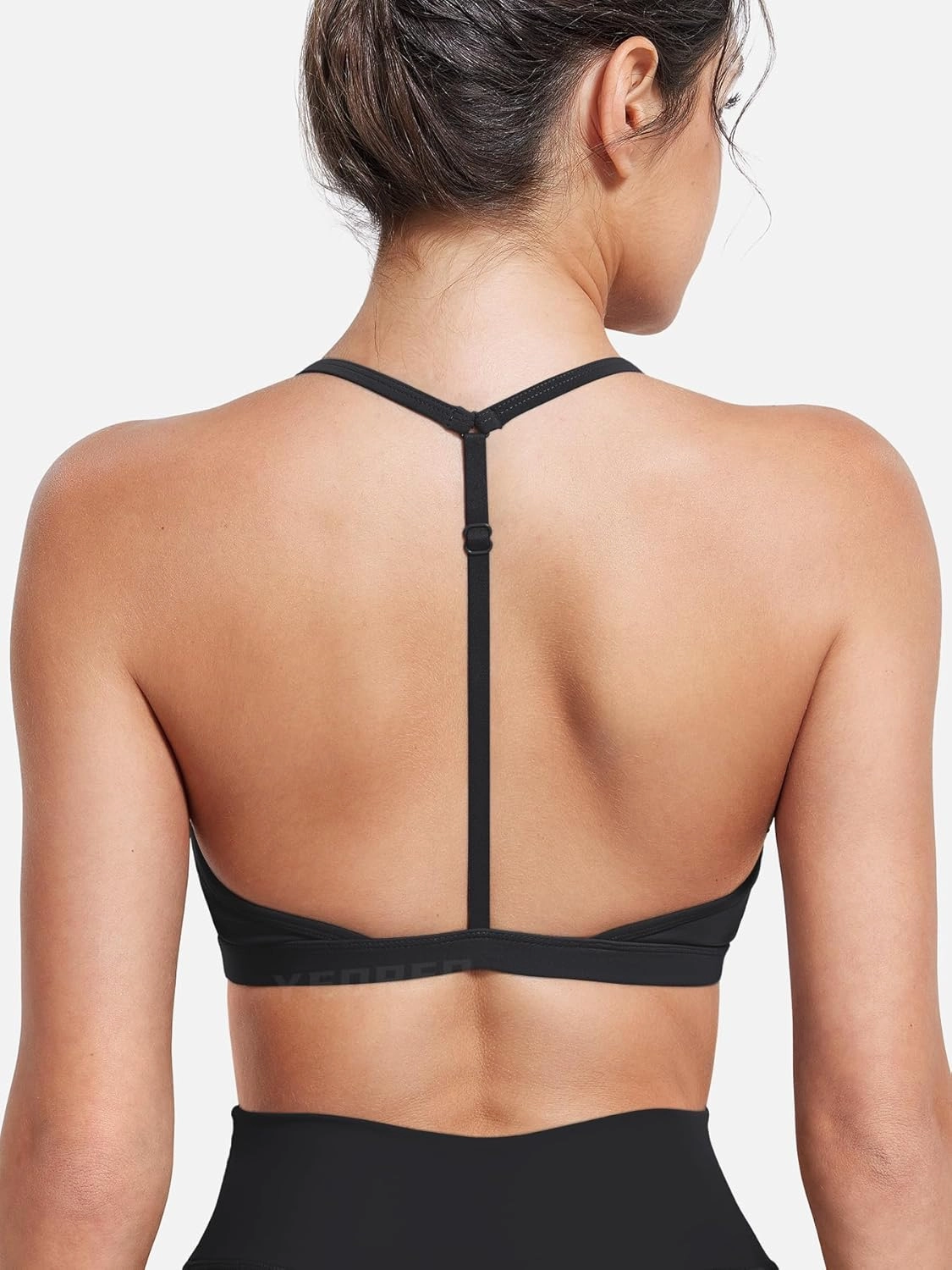 YEOREO Sports Bras for Women Strappy Padded Halter Ericie Open Back Light Impact Deep V Neck Yoga Workout Gym Tops