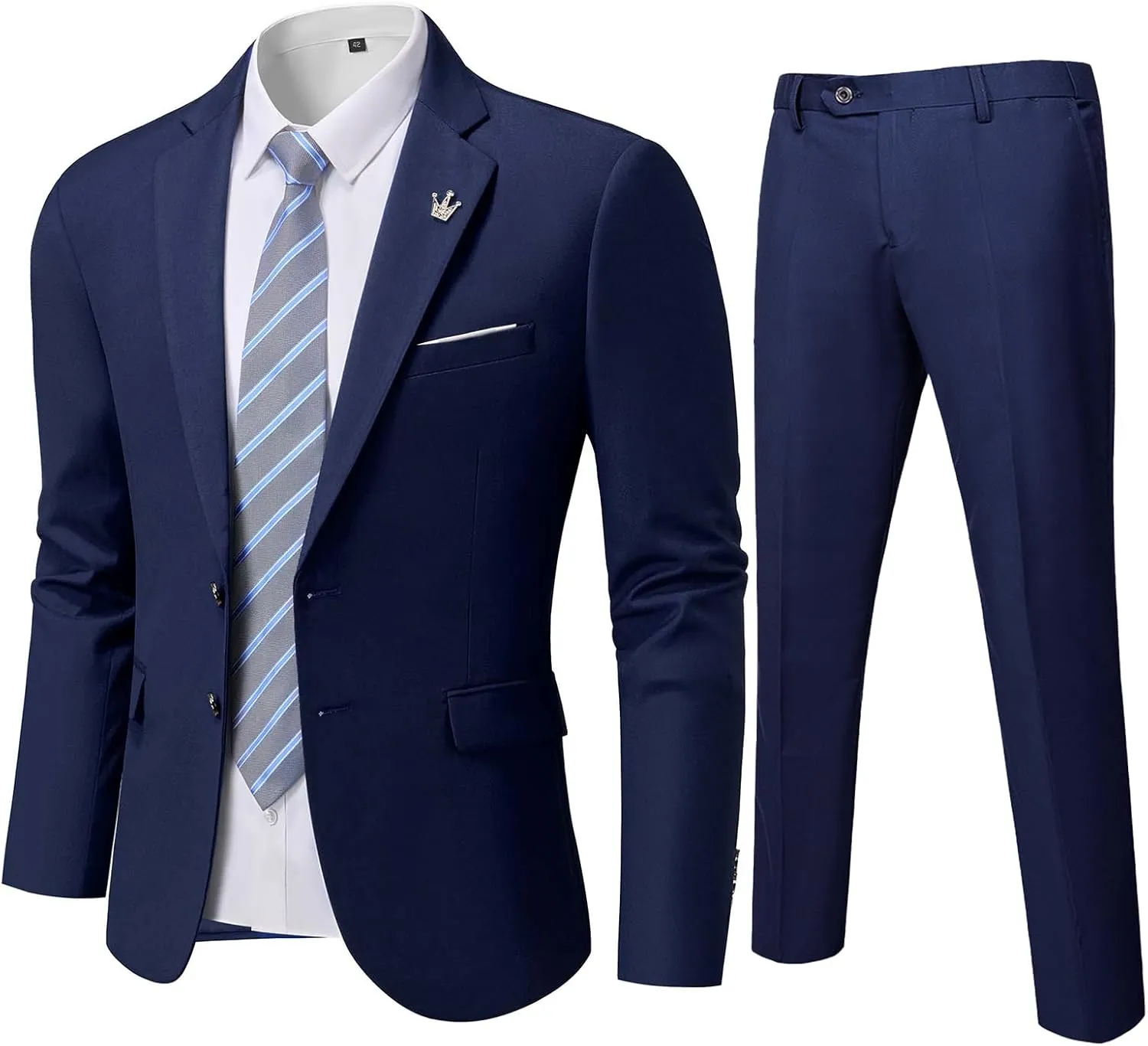 YND Men's Slim Fit 2 Piece Suit, 2 Button Notch Lapel Solid Jacket Pants Set with Tie, Party Wedding Dress Blazer Tux