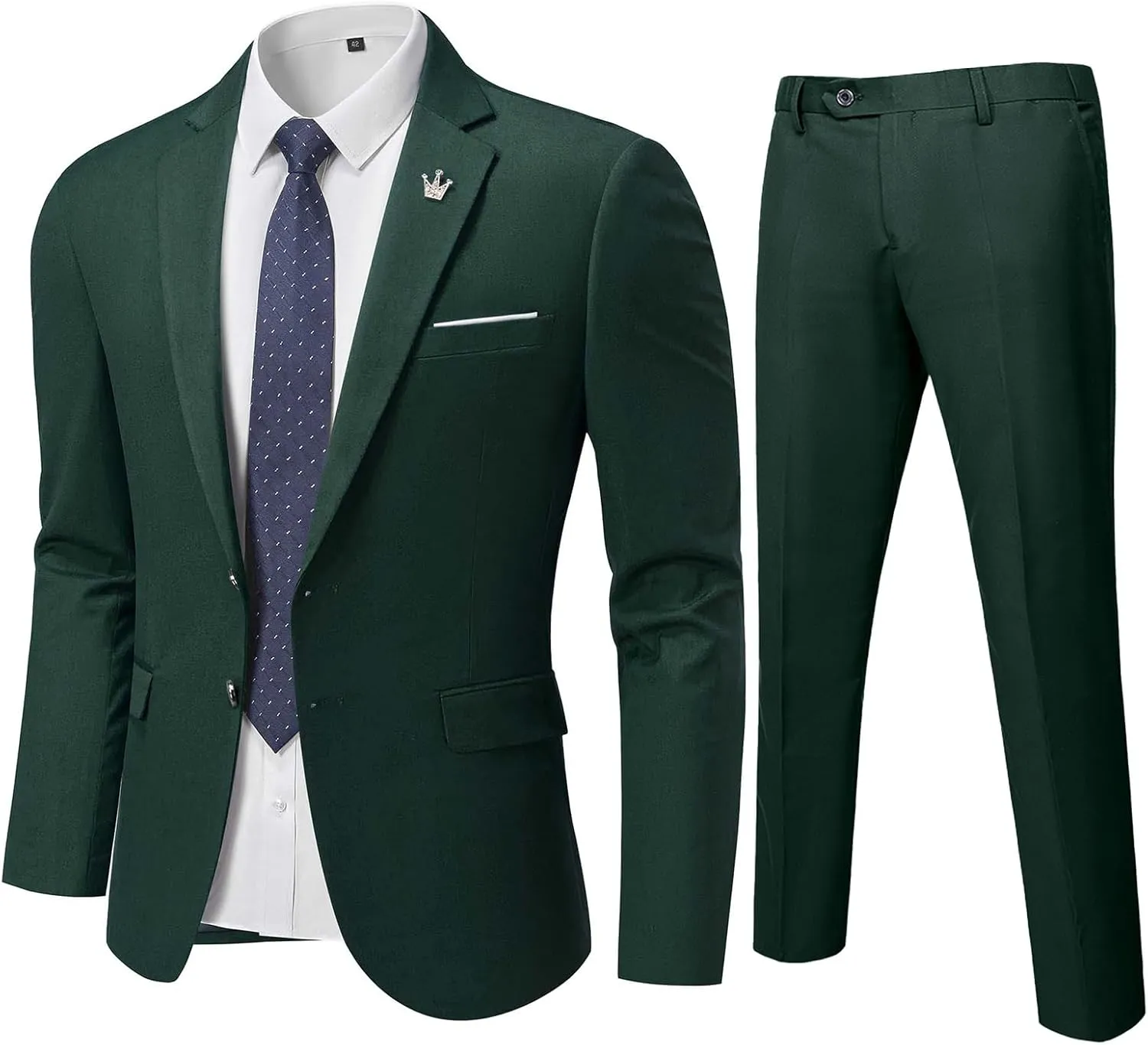 YND Men's Slim Fit 2 Piece Suit, 2 Button Notch Lapel Solid Jacket Pants Set with Tie, Party Wedding Dress Blazer Tux