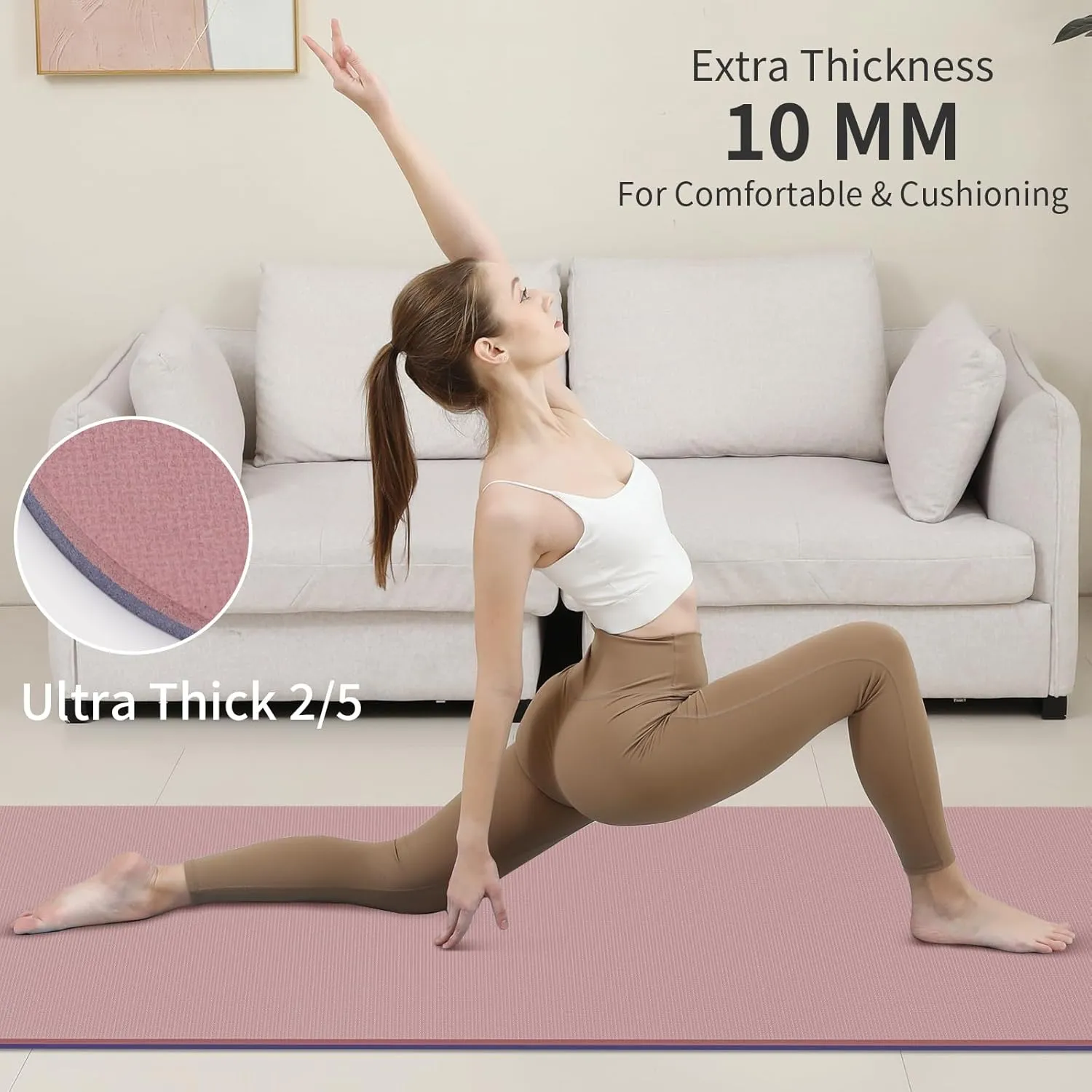 Yoga Mat Non Slip Anti-tear,extra thick High Resiliency Professional POE Yoga Mats for Women Men Kids,70"x24"x10mm,Workout, Yoga, Pilates and Floor Exercise, with Carrier Strap