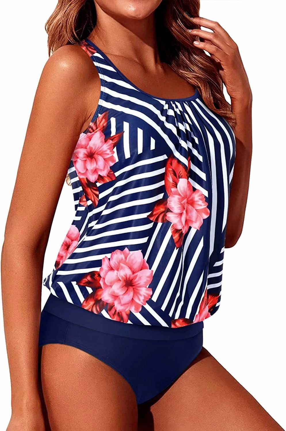 Yonique Two Piece Blouson Tankini Swimsuits for Women Modest Bathing Suits Loose Fit Swimwear