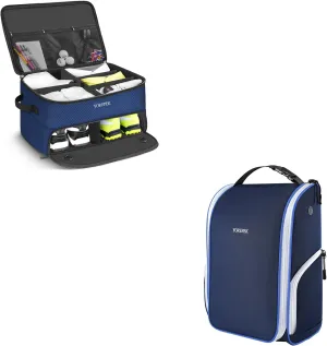 YOREPEK 2 Layer Golf Trunk Organizer fits Size14, Waterproof Car Golf Locker with Separate Ventilated Compartment for 2 Pair Shoes,Golf Shoe Bag with a Buckle Top Carry Handle, Golf Gifts for Men