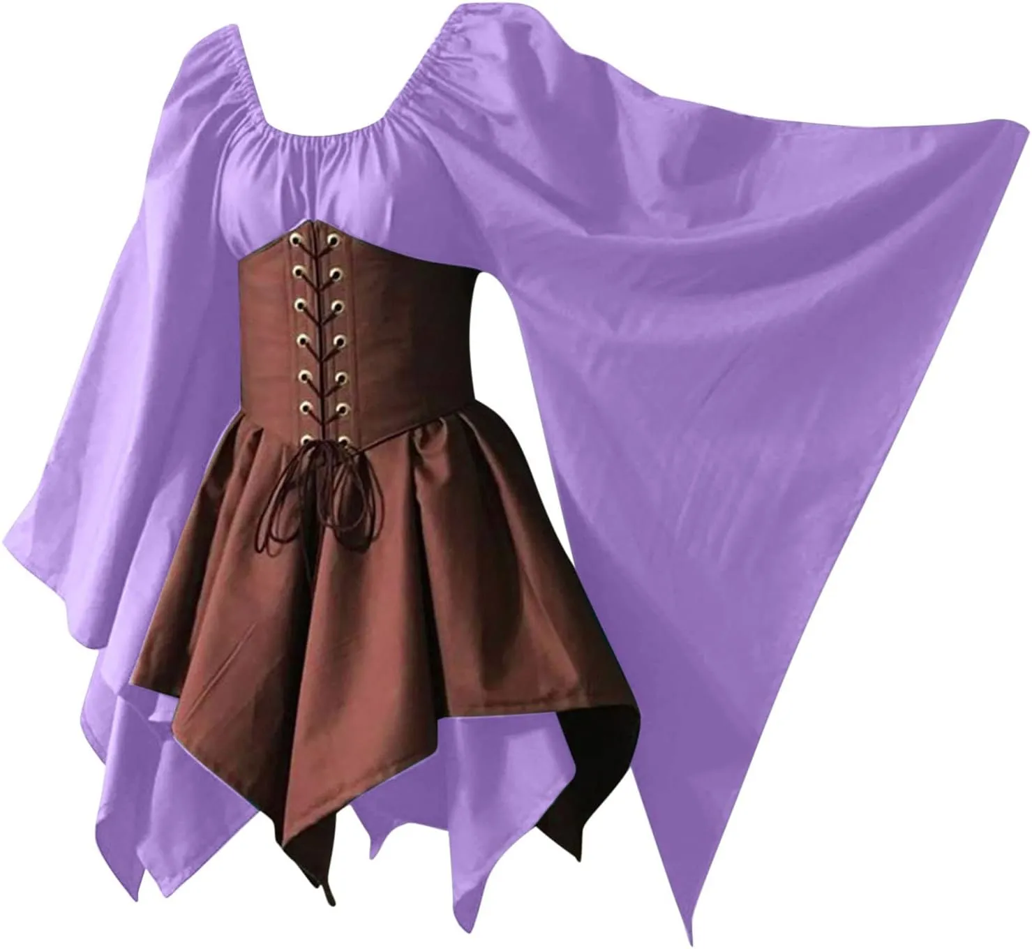 YRAETENM Victorian Dress for Women Butterfly Sleeve Irregular Hem Corset Dresses Renaissance Medieval Elf Fairy Costume
