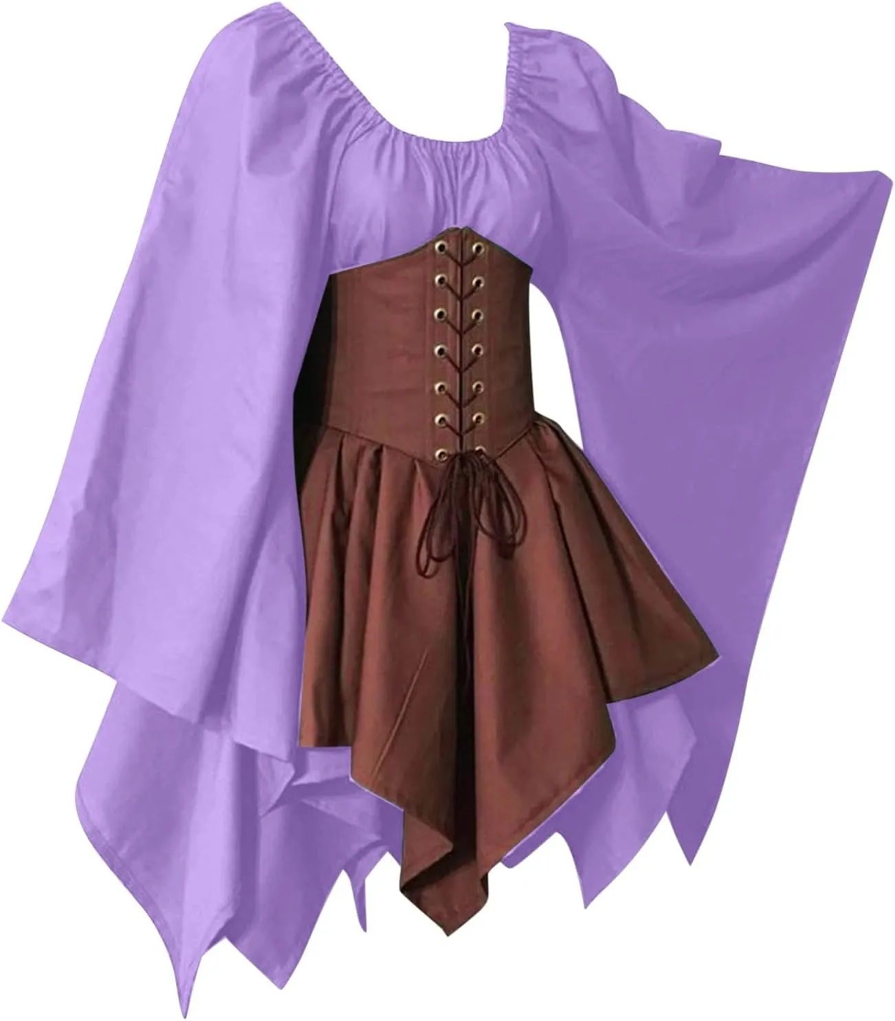 YRAETENM Victorian Dress for Women Butterfly Sleeve Irregular Hem Corset Dresses Renaissance Medieval Elf Fairy Costume