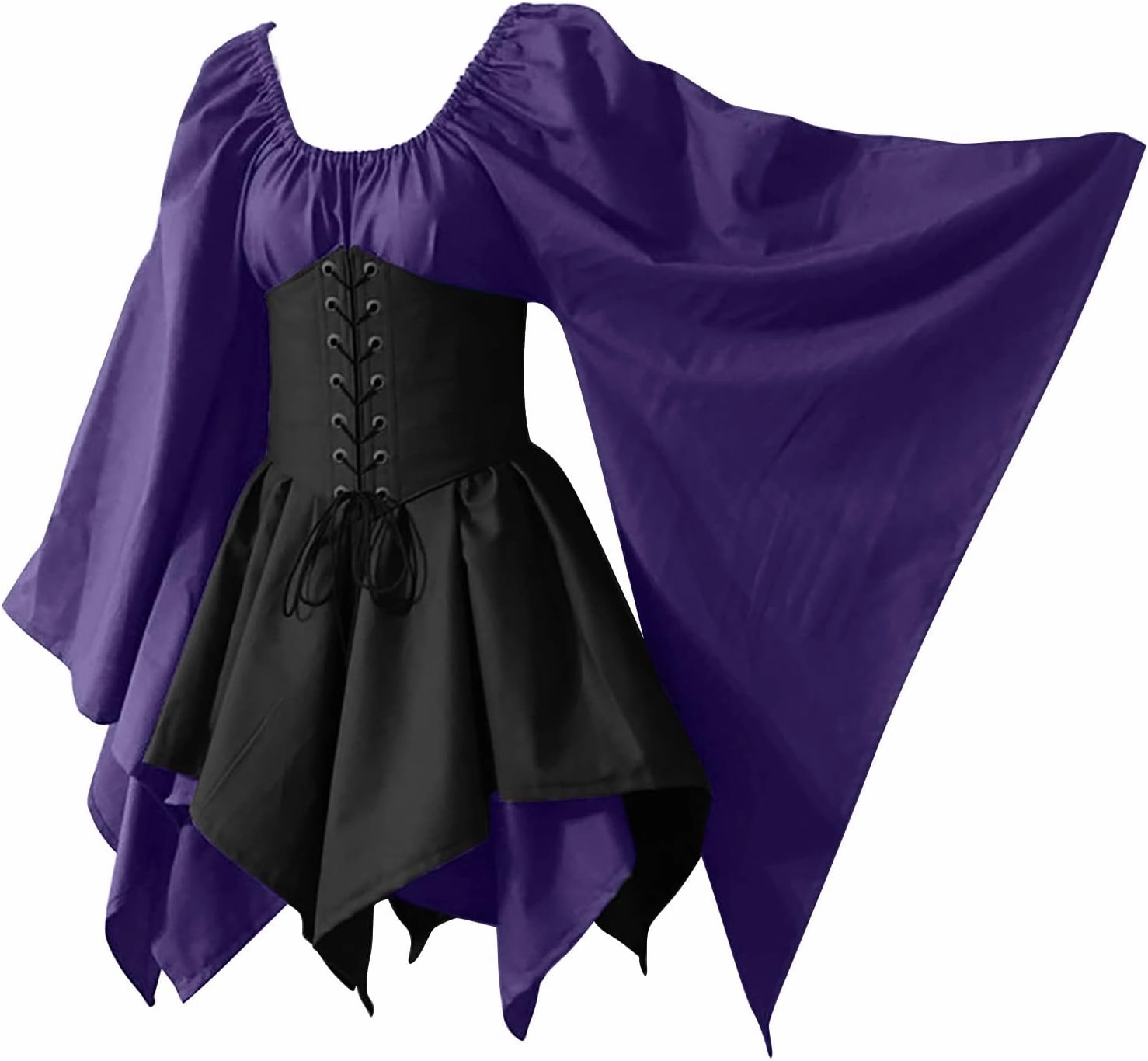 YRAETENM Victorian Dress for Women Butterfly Sleeve Irregular Hem Corset Dresses Renaissance Medieval Elf Fairy Costume