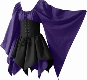 YRAETENM Victorian Dress for Women Butterfly Sleeve Irregular Hem Corset Dresses Renaissance Medieval Elf Fairy Costume
