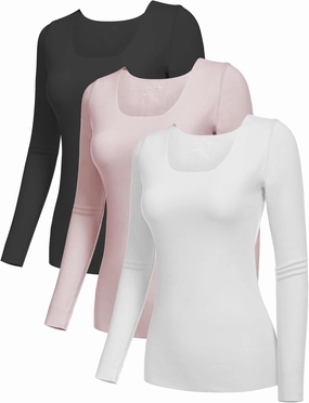 YYA 3 Piece Basic Long Sleeve Shirts for Women Thermal Warm Tops Crew Neck Stretch Fitted Undershirts Layer Tee S-XL