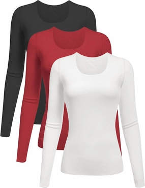 YYA 3 Piece Basic Long Sleeve Shirts for Women Thermal Warm Tops Crew Neck Stretch Fitted Undershirts Layer Tee S-XL