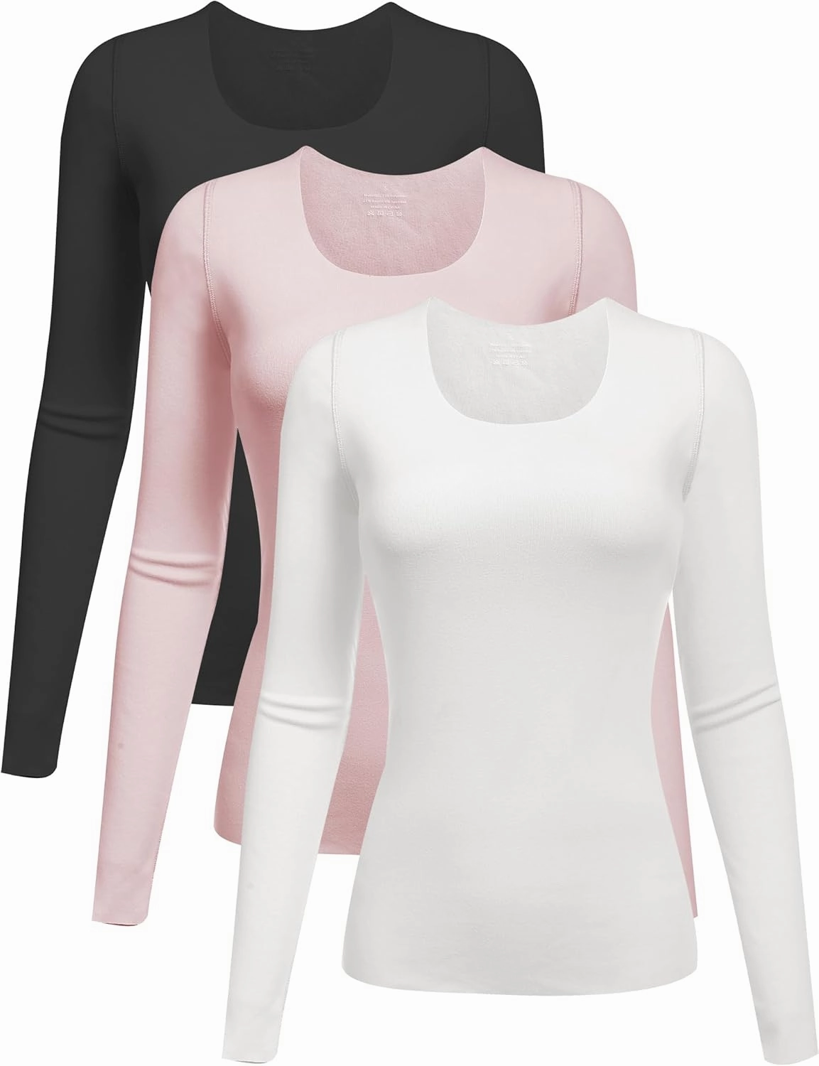 YYA 3 Piece Basic Long Sleeve Shirts for Women Thermal Warm Tops Crew Neck Stretch Fitted Undershirts Layer Tee S-XL