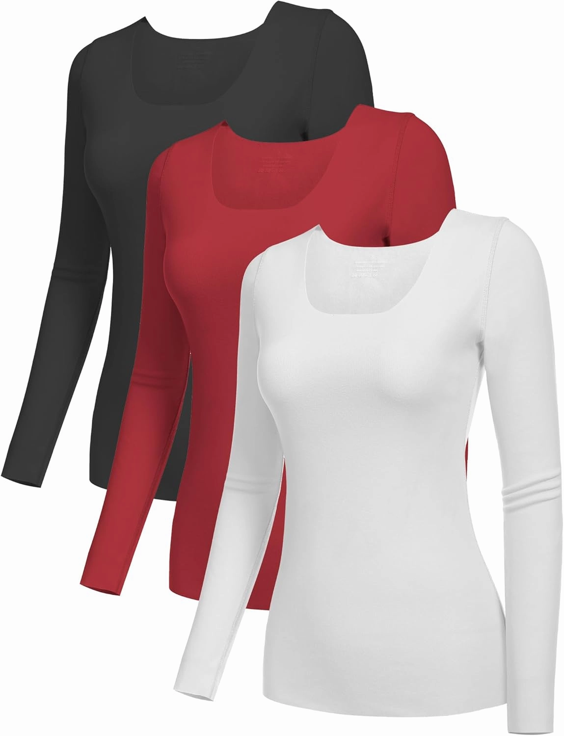 YYA 3 Piece Basic Long Sleeve Shirts for Women Thermal Warm Tops Crew Neck Stretch Fitted Undershirts Layer Tee S-XL