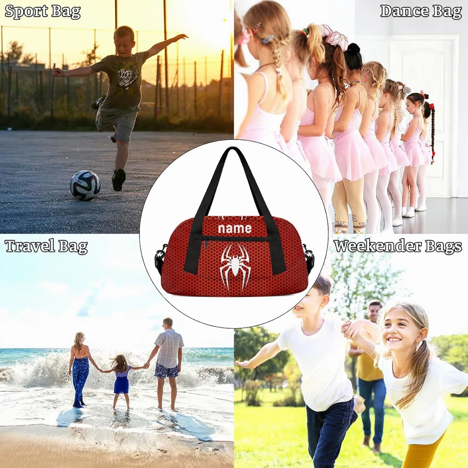 Yzrwebo Spiders Pattern Custom Name Gym Duffle Bag Personalized Small Sport Duffle Gymnastics Bags Customized Weekend Overnighter Sleepover Travel Bags