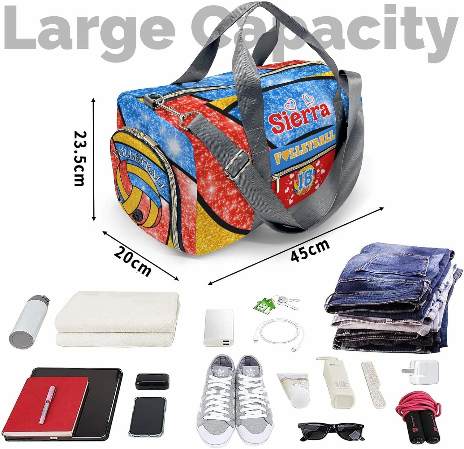 zaaprintblanket Duffel Bags Blue Green Gold Volleyball Waterproof Sport Gym Travel Perform Bag Custom Training Bag with Name