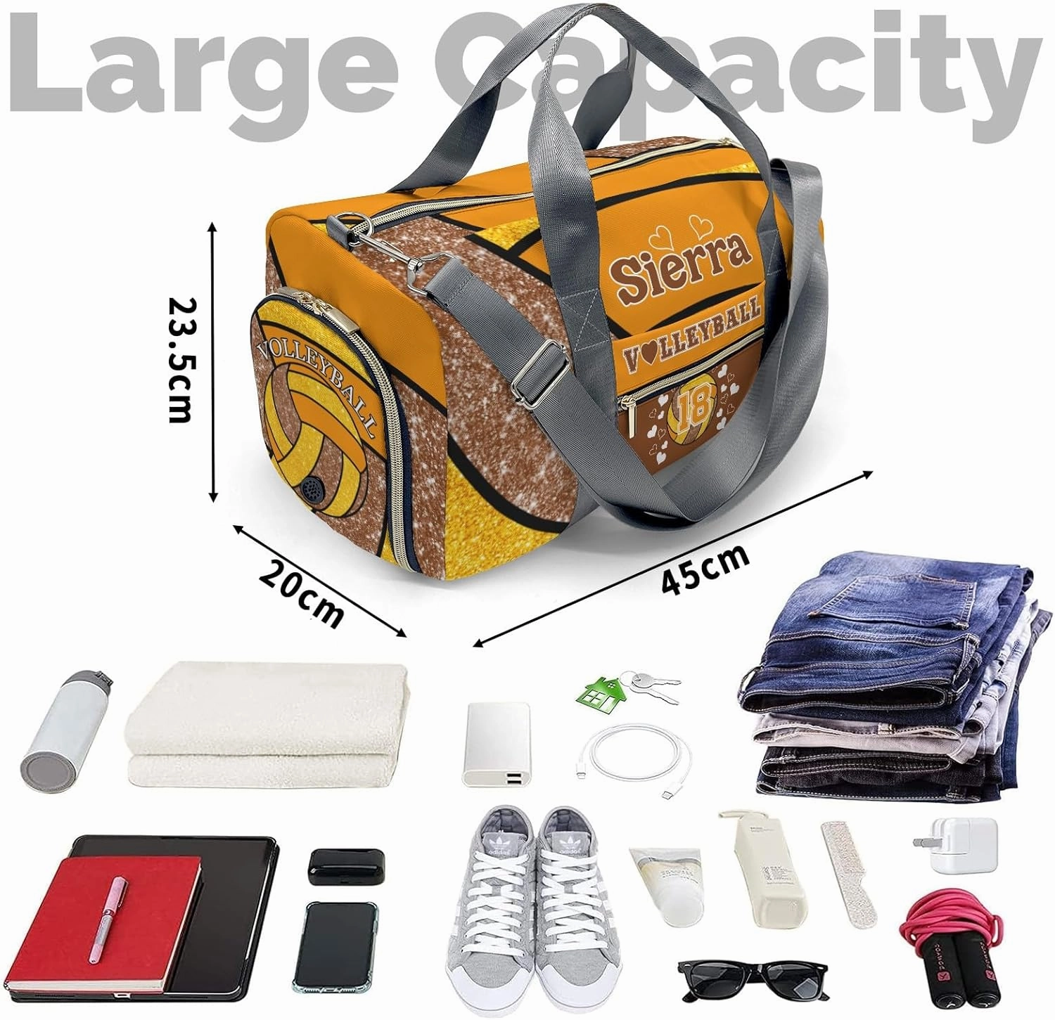 zaaprintblanket Duffel Bags Blue Green Gold Volleyball Waterproof Sport Gym Travel Perform Bag Custom Training Bag with Name