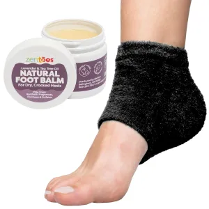 ZenToes Moisturizing Heel Socks with Natural Hydrating Foot Balm Bundle - Home Pedicure Gift Set - Fuzzy Black Kit