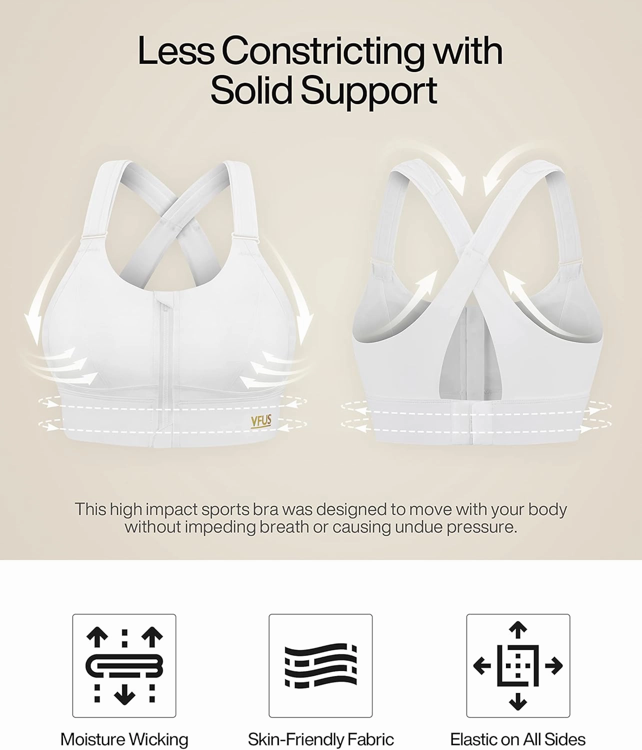 Zip Front Adjustable High Impact Sports Bras for Women Large Breasts Full Coverage Workout Running Removable Pads